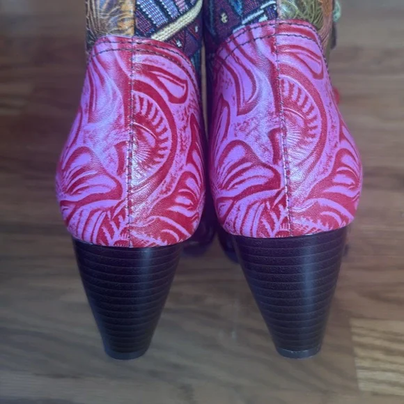 NEW Socofy Bohemian Heeled Leather Ankle Boots - Picture 3 of 10